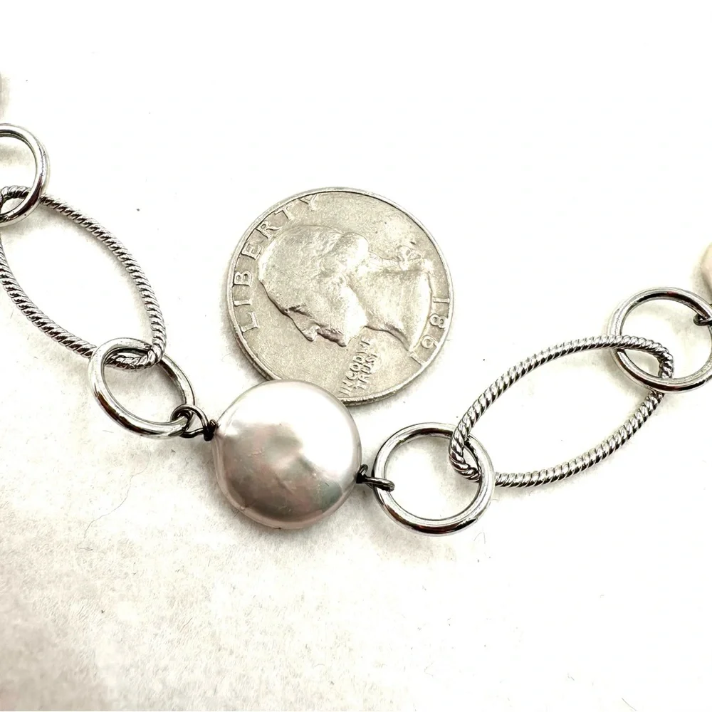 Honora Sterling Silver Coin Blister Pearl Station Necklace NWOT - Picture 6 of 9